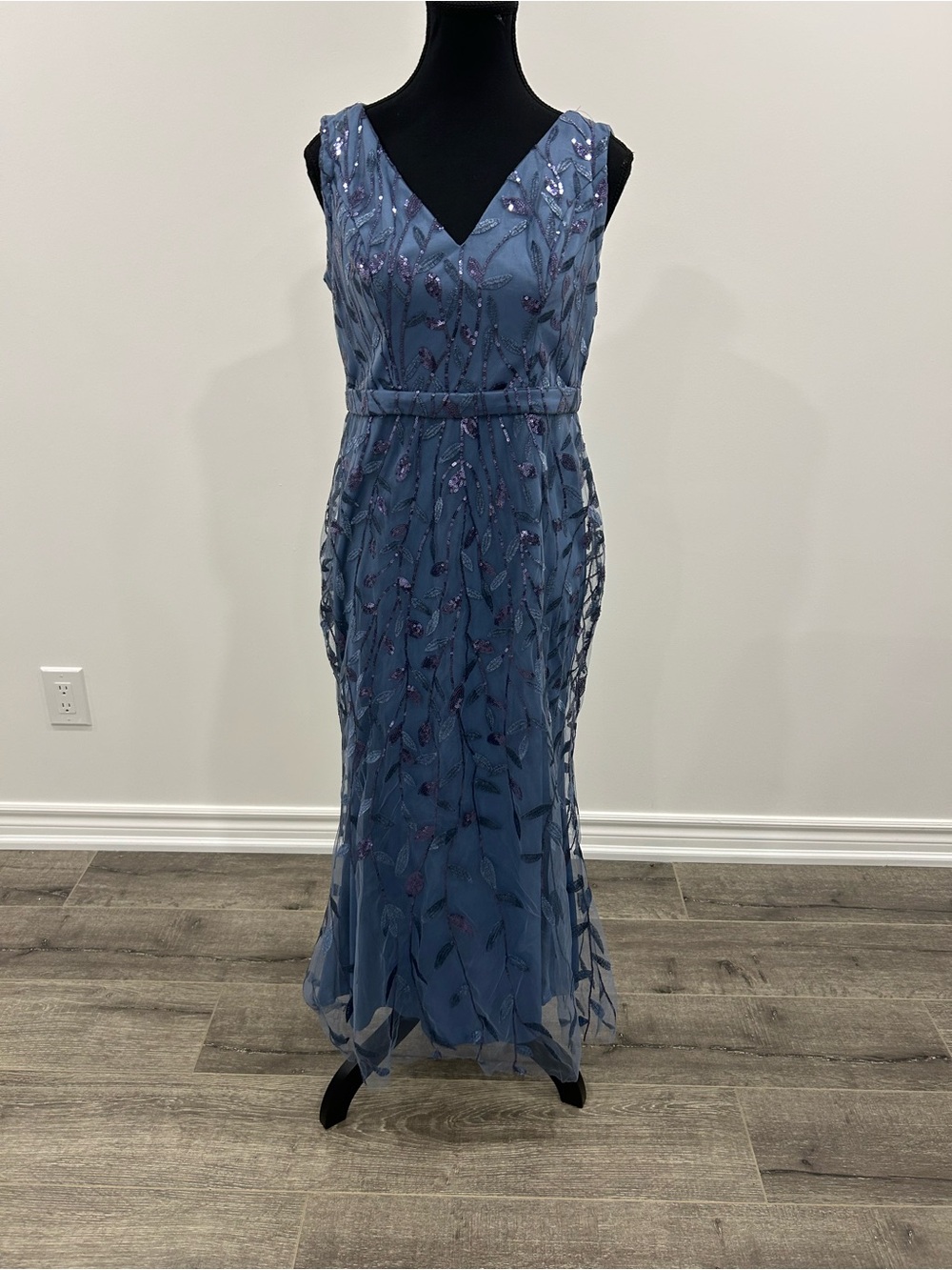 Ever Pretty Dusty Blue V-Neck Embroidered Evening Gown - Picture 1 of 4